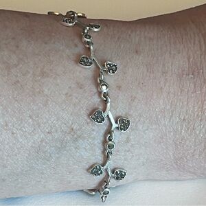 Sterling Silver 925 Heart Vine Bracelet | Black Spinel Dainty Link Bracelet